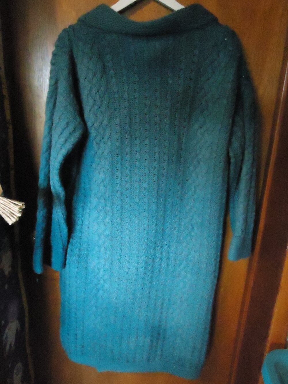 Turquoise pure wool hand knit coatigan- handdyed. L/XL